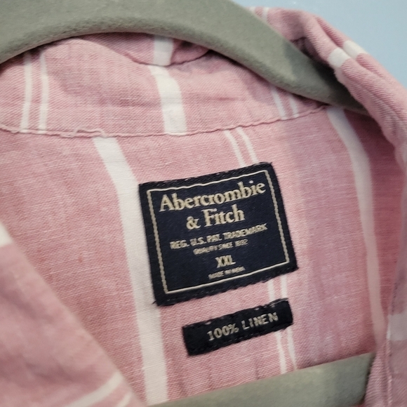 Abercrombie and Fitch Striped Linen Button Down Shirt in Pink Size 2XL - Picture 5 of 9
